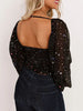 Stylish Floral Printed Sequined Backless Square-Neck Blouses&Shirts Tops