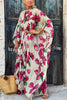 Tropical Beauty Floral Print Dolman Sleeve Belted Loose Maxi Dress