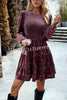 Elegant Velvet Round Neck Long Sleeve Mini Dress