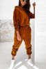 Velvet Drawstring Hooded Joggrt Set