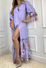 Dorris Lace Bandage Floral Print Shirt Maxi Dress