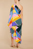 Multi Print Asymmetrical One Shoulder Dress
