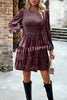 Elegant Velvet Round Neck Long Sleeve Mini Dress