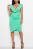 Ruched Ruffles V Neck Slit Bodycon Dress