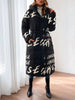 Fashion Letter Print Bandage Hooded Long Padded Coat/Down Coat