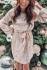 Sequin Belted Long Sleeve Mini Dress