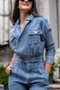 Lapel Pockets Slim Denim Jumpsuit