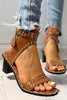 Open Toe Rivet Chunky Heeled Sandals