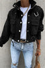 Buckle Pockets Drawstring Cropped Jackets