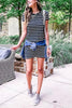 Stripe O Neck Short Sleeve Mini Dress