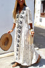 Embroidery V Neck Long Sleeve Maxi Dress