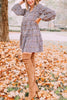 Plaid V Neck Ruffles Long Sleeve Mini Dress