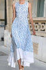 Leaf Print Sleeveless Maxi Dress