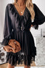 Ruffles V Neck Long Sleeve Mini Dress