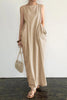 Linen Deep Pockets Sleeveless Maxi Dress