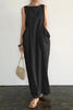 Linen Deep Pockets Sleeveless Maxi Dress