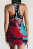 Tie Dye V Neck Drawstring Cover Mini Dress