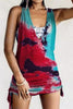 Tie Dye V Neck Drawstring Cover Mini Dress