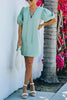 Solid Lace Up V Neck Puff Sleeve Mini Dress