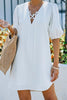 Solid Lace Up V Neck Puff Sleeve Mini Dress