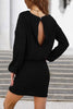 Knit O Neck Drawstring Long Sleeve Mini Dress
