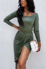 Split Long Sleeve Elastic Waist Dress