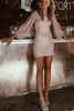 Sequin O Neck Puff Sleeve Slim Mini Dress