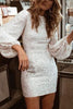 Sequin O Neck Puff Sleeve Slim Mini Dress