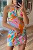 Print Halter Neck Backless Mini Dress