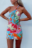 Print Halter Neck Backless Mini Dress