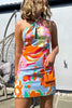 Print Halter Neck Backless Mini Dress