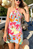 Print Halter Neck Backless Mini Dress