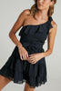 Bow Tie One Shoulder Bleted Tiered Dress