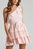 Bow Tie One Shoulder Bleted Tiered Dress