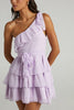 Bow Tie One Shoulder Bleted Tiered Dress