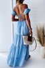 V Neck Puff Sleeve Backless Maxi Dress