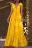 Tie Straps V Neck Tiered Ruffles Maxi Dress