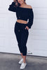 Off Shoulder Drawstring Crop Jogger Pants Set