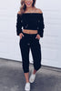 Off Shoulder Drawstring Crop Jogger Pants Set