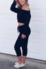 Off Shoulder Drawstring Crop Jogger Pants Set