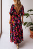 V Neck Floral Bat Maxi Dress