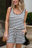 Pockets Drawstring Stripe Romper