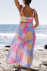 Plaid Color Block Tie Shoulder Maxi Skirt Set