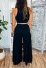 Hollow Out Solid Wide Leg Two Piece Sets