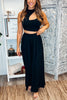 Hollow Out Solid Wide Leg Two Piece Sets