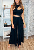 Hollow Out Solid Wide Leg Two Piece Sets