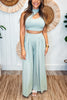 Hollow Out Solid Wide Leg Two Piece Sets