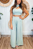 Hollow Out Solid Wide Leg Two Piece Sets