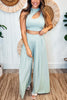 Hollow Out Solid Wide Leg Two Piece Sets