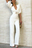 Deep V Neck Puff Sleeve Jumpsuit